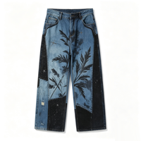 Chemise en jean Kornit imprimée DTG, coupe ample, effet vieilli, délavée, style streetwear, motif végétal, effet soleil éclairé