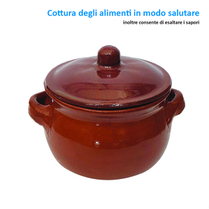 Casserole en terre cuite avec couvercle et poignées, diamètre 20 cm, pot de cuisson rond artisanal - Product Image 5