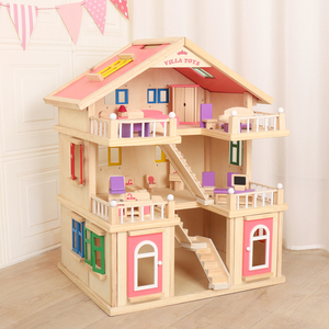 Casa de Muñecas de Madera Maciza de Tres Pisos, Juguete DIY para Educación Temprana, Juego de Roles de Príncipe y Princesa, Casa de Juegos para Niños de 3 a 6 Años - Product Image 1