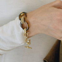 Bracelet en acier inoxydable avec perles en résine ambrée et fermoir OT, bijoux de luxe légers résistants au ternissement pour femmes