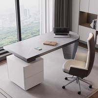Bureau d'ordinateur de maison blanc avec tiroir et dessus en marbre moderne et léger de luxe, bureau et chaise de direction avec avocat