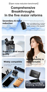 Micrófono Lavalier SX101 con Soporte <span class=keywords><strong>para</strong></span> Carga Durante el Uso, Cancelación de Ruido Profunda con IA, Captación Omnidireccional, Micrófono de Condensador Inalámbrico 2.4G - Product Image 4