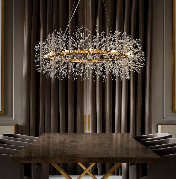 Interior decoration gold Stainless Steel Ring Round Ceiling hanging pendant Crystal Firework Chandelier