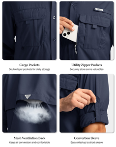 Camicia da Pesca di Alta Qualità per Uomo, Protezione UV UPF50, Asciugatura Rapida, Multi-Tasca, 100% Poliestere - Product Image 3