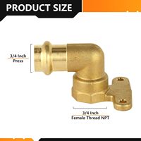 Conector de Cobre Prensado de 90 Grados, Tipo Codo, 3/4" Prensado x 3/4" NPT Hembra, Cabeza Hexagonal, Latón LF