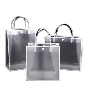 China Supplier Custom Logo Printed Gift Transparent Pp Plastic Shopping Bags With Handle For Packing