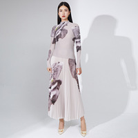 Vêtements d'été pour femmes Chemise à manches longues plissée et jupe longue plissée imprimée Ensemble 2 pièces pour femmes Grandes tailles Ensembles pour femmes
