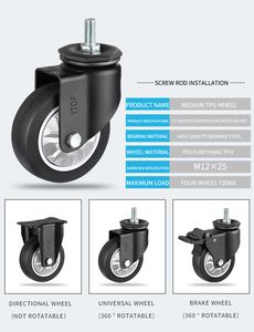 4-zoll-draht-stämmen-roller schwenkbar mit metall-bremsschiene schwarz industrieller pu-rollerrad - Product Image 2