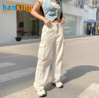Ehanking Pantalon cargo baggy vintage à jambes larges pour femmes Jeans de style Y2K pour filles Vêtements et denim de style vintage Kpop pour femmes