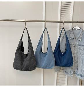 Personalizar coreano al por mayor las mujeres casual <span class=keywords><strong>jeans</strong></span> liso denim <span class=keywords><strong>shopper</strong></span> hombros bolsas de mano - Product Image 3