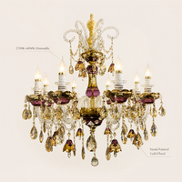 Lustre moderne en verre et cristal, lampe suspendue LED violette, CRI 90 élevé, pour salon, salle à manger, hôtel, vente en gros