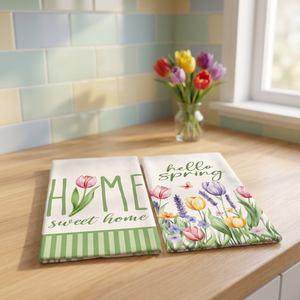 Ensemble de torchons de cuisine en coton floral, écologiques, séchage rapide, design rectangulaire, Home Sweet Home, Hello Spring, pour la cuisine - Product Image 1