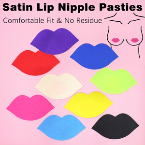 Cubrepezones desechables transpirables sin tirantes de satén con forma de labios para mujer, multicolor, sexy, en forma de labios, para festivales - Product Image 1