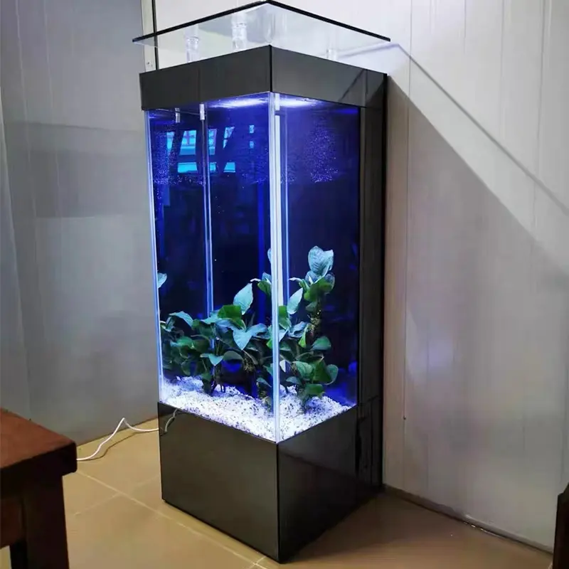 Großhandel kunden spezifisches Wohnzimmer gegen die Wand weißes Quadrat Aquarium Aquarium mit Lichtern