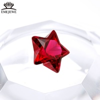 EMEJEWE Pierre de rubis synthétique de laboratoire certifiée par un tiers, taille étoile, couleur rouge, effet de jeu de couleurs/feu, pour bijoux personnalisés