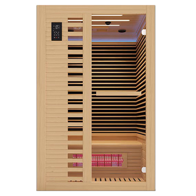 2-Person Full Spectrum Infrared Sauna Room and Low EMF Red Light Control Panel Modern Hemlock Wood
