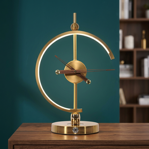 Luxury Modern <b>Table</b> <b>Clock</b> with Golden Metal Frame and Wooden Hands Decorative Desk <b>Clock</b> for Home and Office - Product Image 4