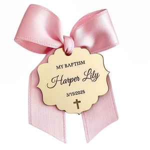 Etichette Personalizzate a Specchio per Battesimo, Etichette Regalo in Acrilico con Croce per <span class=keywords><strong>Matrimonio</strong></span> e Comunione, Fatte a Mano, Basso MOQ - Product Image 3