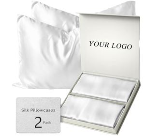 Ensemble de taies d'oreiller en soie de mûrier de qualité supérieure 6A, carrées, unies, douces, respirantes, avec logo personnalisé imprimé, pour usage domestique - Product Image 1