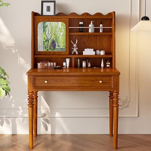 French Retro Style Dressing <b>Table</b> Solid Wood Flip Top <b>Mirror</b> Storage Bedroom Makeup <b>Vanity</b> - Product Image 4