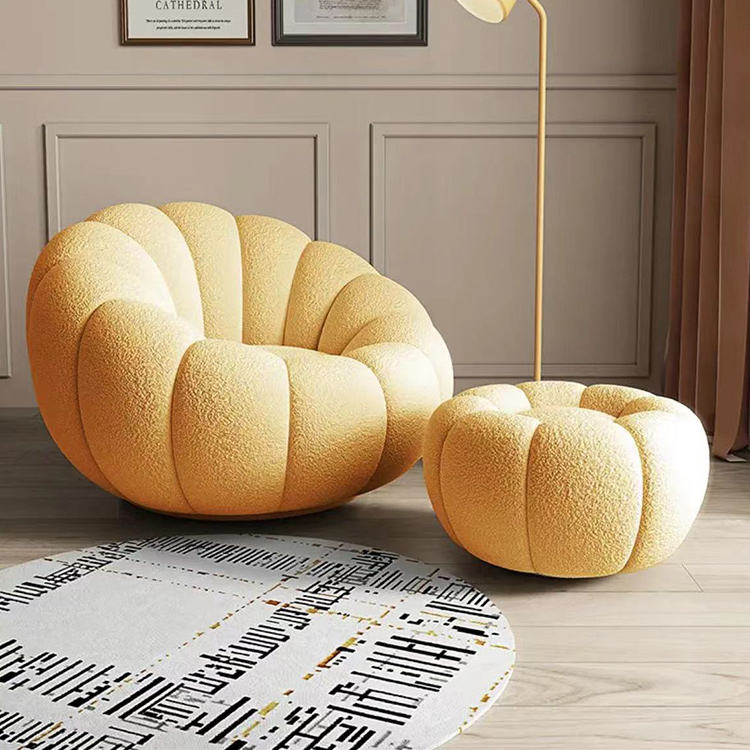 Boconcept Aesthetic Cream White Lazy Pumpkin Sofa Shaped Boucle Swivel  Lounge Pumpkin Chair With Footstool