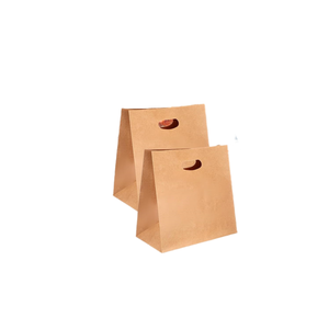 Sacs en papier kraft brun recyclables personnalisés pour l'impression, les courses, les cadeaux, les emballages alimentaires à emporter, avec poignée découpée - Product Image 4