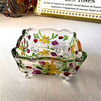 Ensemble de plats et de bols carrés en verre peint en relief de haute qualité avec un design minimaliste pastoral pour les collations et les fruits secs