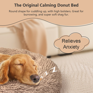 Luxury Fluffy Plush Soft Donut Dog <b>Bed</b> Washable Calming Large Sofa Round <b>Cushion</b> Pillow Pet Cat <b>Bed</b> Dot Pattern Waterproof - Product Image 3