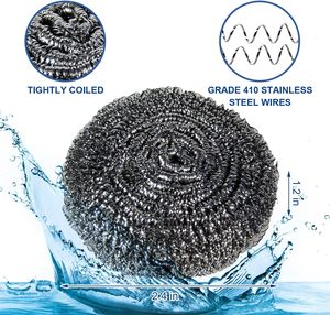Éponges à récurer en métal pour cuisine, tampons à récurer pour vaisselle, éponges à récurer en acier inoxydable pour le nettoyage de la vaisselle, éponges à récurer en laine d'acier - Product Image 2