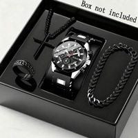 Montre de mode pour homme, ensemble de 4 pièces avec collier croix et bague, montre-bracelet pour homme avec bracelet en silicone, ensemble de bijoux en alliage, cadeau pour homme