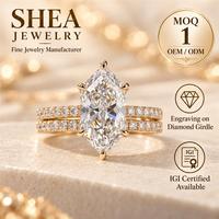 Ensemble de bagues de fiançailles en or jaune massif 10K/14K/18K avec diamant de laboratoire taille hexagonale 0,5-3 carats, serti pavé personnalisé, certifié IGI VS VVS