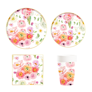 DAMAI - Vajilla de Papel Personalizada para Fiestas, Juego de Platos, Vasos y Servilletas de Papel con Tema Floral, Juego de Vajilla Desechable - Product Image 5