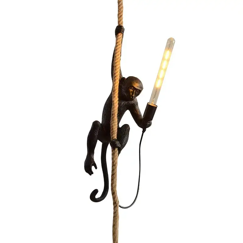 Creative monkey hemp rope lamp clothing store Retro industrial style animal resin hemp rope lamp Nordic pendant lamps