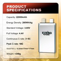 Batterie au lithium Kuenopower 22Ah à longue autonomie, 260 Wh/kg, cellule de batterie semi-solide en pochette avec garantie de qualité