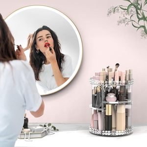 Factory Hot Sale Modern Square Diamond Cosmetic Storage Display Case Transparent 360 Rotating Acrylic <b>Makeup</b> Organizer - Product Image 5