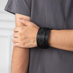 Pulsera de cuero Punk <span class=keywords><strong>Extra</strong></span> ancha ajustable para mujer y hombre pulsera de cuero para Rock gótico motocicleta bicicleta HipHop - Product Image 6