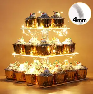 Clear Crystal Acryl Cake Stand 3 Tier Cupcake Stand Voor Cake Decoraties Gebak Cupcakes Met Led String Light