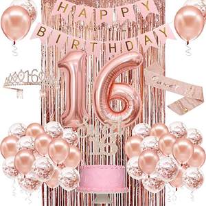 Decoraciones para Fiesta de Quinceañera para Niñas, Pancarta de <span class=keywords><strong>Feliz</strong></span> <span class=keywords><strong>Cumpleaños</strong></span> Número <span class=keywords><strong>16</strong></span>, Adorno para Pastel, Globos, Banda y Tiara, Oro Rosa, <span class=keywords><strong>Cumpleaños</strong></span> Número <span class=keywords><strong>16</strong></span> - Product Image 1