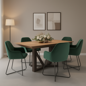 Sedie da pranzo in velluto verde con gambe in acciaio verniciato a polvere, set di 6 mobili moderni contemporanei per la casa - Product Image 2