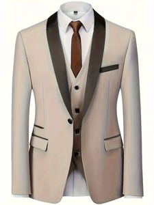 Ensemble de <span class=keywords><strong>costume</strong></span> trois pièces personnalisable <span class=keywords><strong>pour</strong></span> <span class=keywords><strong>homme</strong></span>, couleur unie, style décontracté chic, revers cranté, simple boutonnage, coupe ajustée - Product Image 6