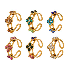 Waterproof Adjustable Floral Zircon <b>Open</b> <b>Ring</b> High Polished Stainless Steel 18K Gold Plated <b>Ring</b> For Women - Product Image 5