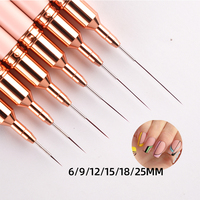 Ensemble de 6 pinceaux pour nail art rose avec capuchon, 6/9/12/15/18/25 mm, ultra fins, pour le dessin et la peinture de détails, outils de manucure