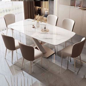 Mesa de Comedor de Losa de Piedra con Sillas, Estilo Italiano, Moderno, Sencillo, de Lujo Ligero, para Restaurante, Apartamento Pequeño, Rectangular, Plegable - Product Image 3