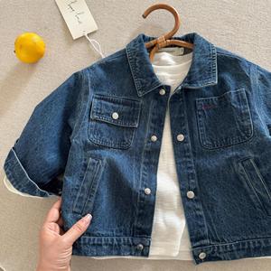 MIMIYANBABY Children's Denim Jacket Blue 857 Solid Color Spring Autumn Casual Boys Coat Thin Style No Hood - Product Image 2
