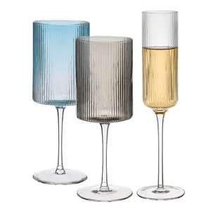 Özel yapılmış el üflemeli fransız Vintage yeşil dalga cam Goblets şarap bardakları uzun ince Dtem şampanya kadehi