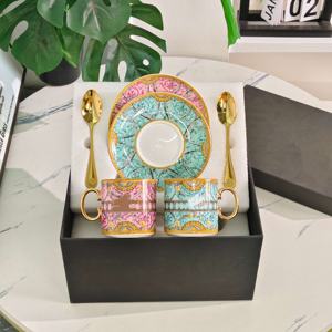 Ensemble de tasses à café de luxe américain moderne avec couteau, fourchette, cuillère en porcelaine fine, compatible lave-vaisselle et micro-ondes, cadeau pour la maison et le bureau - Product Image 1