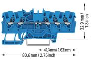 WAGOs 2001-1504 Bornier traversant 5 conducteurs 1,5 mm, marquage latéral et central, polyamide bleu PA66 pour applications ExeII