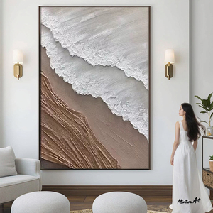 Dipinto a Olio Astratto Fatto a Mano su Tela di Lino, Arte Murale Costiera Marrone, Onde Marine 3D, Paesaggio Marino <span class=keywords><strong>con</strong></span> Elegante Cornice - Product Image 1
