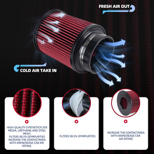 Filtro de aire de alto flujo de 102 mm, rojo, 160 mm de diámetro, para mejora de automóviles E9289 - Product Image 4
