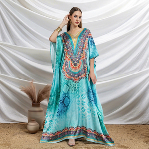Hot Sale Designer Turkish Style <b>Kaftan</b> Kurta Women Polyester Handmade Batwing Sleeves V Neck Regular Fit Flared Hem Ramadan - Product Image 1